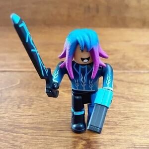 ROBLOX Figure Blue Purple Hair Black Outfit Sword Weapon Accessory